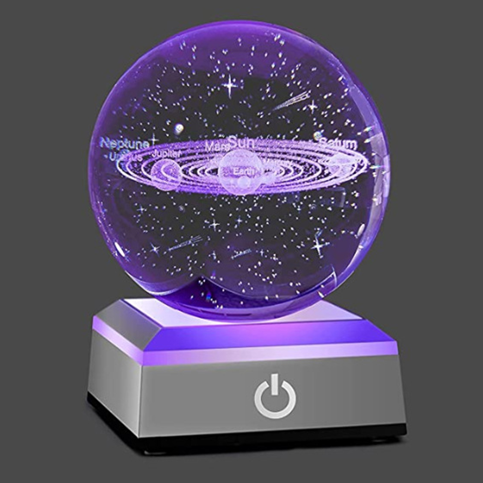 Système solaire planète Globe en cristal K9, 80mm, système solaire gravé en 3D, boule avec interrupteur tactile, Base lumineuse LED, d&#39;astronomie