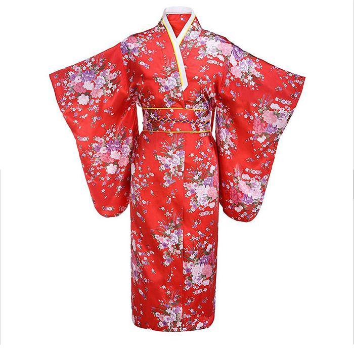 Kimono tradicional japonés de talla grande para mujer, ropa Vintage, novedad clásica, disfraz de Cosplay, ropa de actuación suave de manga larga: Red B