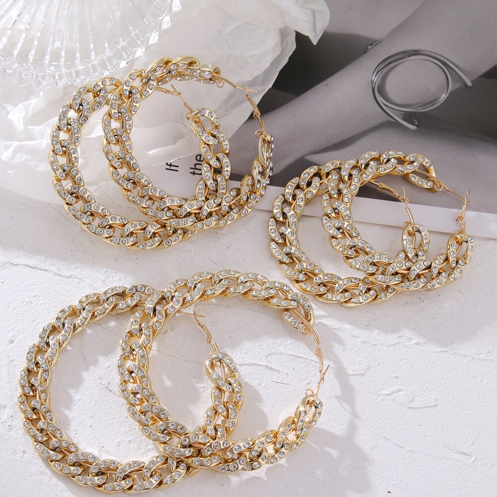 IPARAM Punk Gold Crystal Big Circle Hoop Earrings Retro Twist Geometric Circle Metal Earrings Statement Female Gothic Jewelry