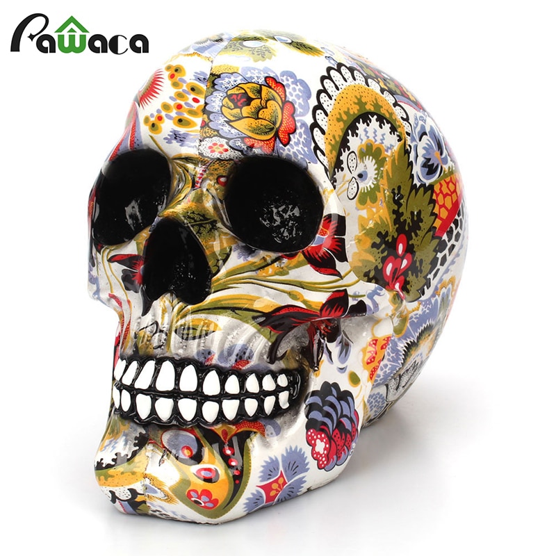 Horror Schedel Decoratie Hars Menselijk Skelet Schedel Kleur Bloem Schilderen Halloween Home Bar Tafel Desktop Decoratie Craft
