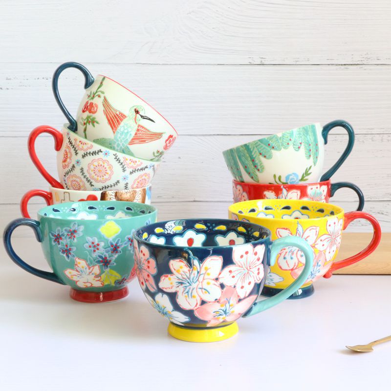 Ceramic Cup Water Cup Embossed Ceramic Cup Breakfast Cup mug