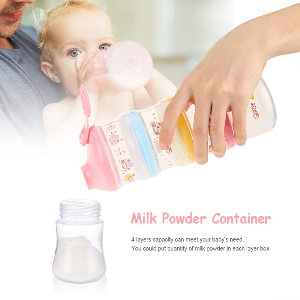 Formula Baby Milk Box Dispenser Portable Cartoon Pattern Baby Food Box Snacks Container 4 Layer Big Capacity