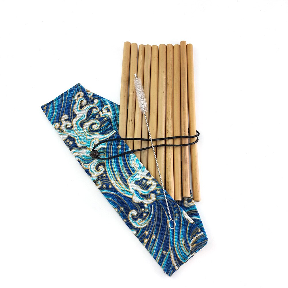 Bamboo Drinking Straw Cutlery with Pouch Biodegradable Alternative to Plastic Stainless Straws Reusable Eco-friendy Clean Brush: Ukiyoe