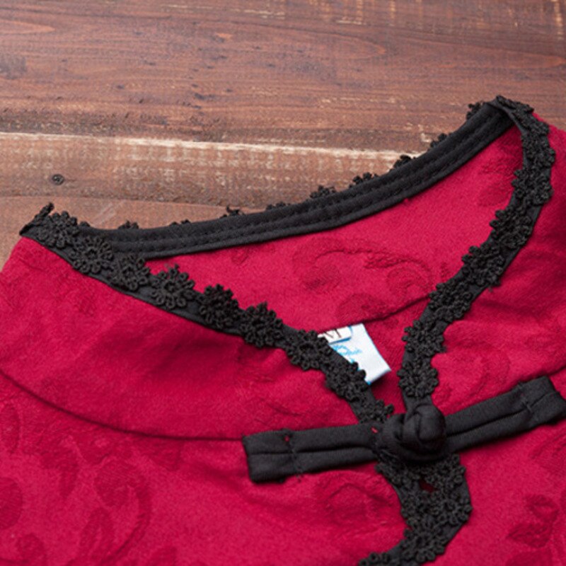 Sheng Coco-blusa china de manga larga, Camisa de algodón y lino, color rojo, manga larga