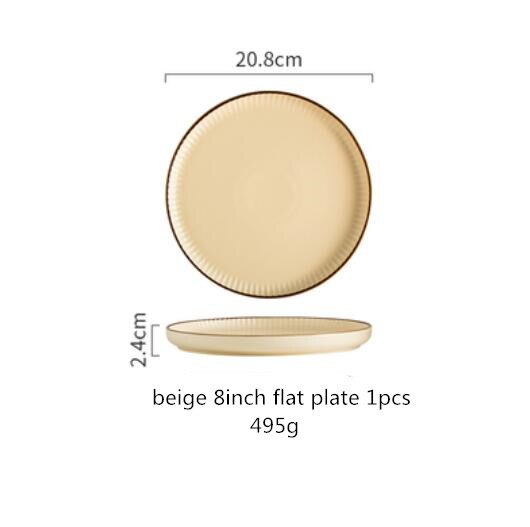 Green And Beige Matte Ceramic Steak Food Plate Nordic Style Tableware Bowl Ins Dinner Dish High End Porcelain Dinnerware: b 8inch flat plate