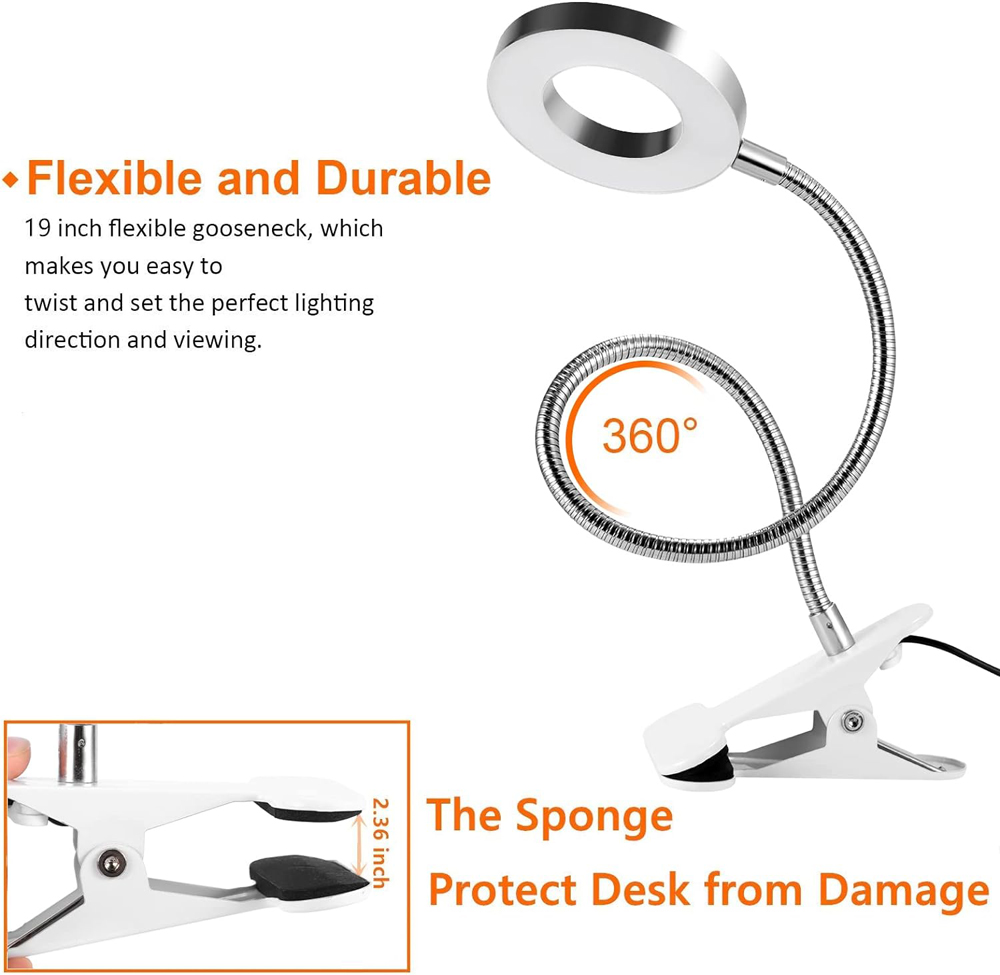 LED-leeslampen 360° ° Flexibele zwanenhals dimbare tafellamp clip op binnenslaapkamer oogbescherming bureaulamp boekklemlamp