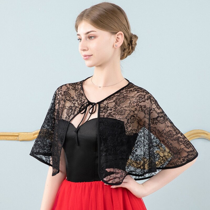 Bryllup kvinner tynn sommer blonder brudekappe fest ball dame blonder bolero fest kveld skuldertrekk tilbehør sjal myk omslag: Svart