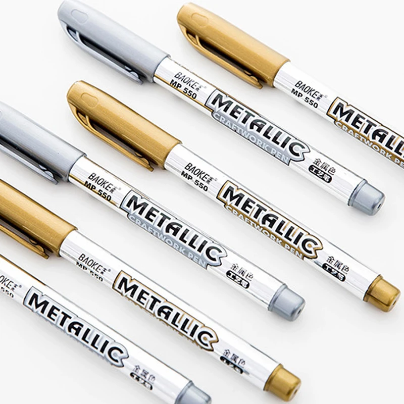 Rotulador metálico resistente al agua, acrílico permanente, Color dorado y plateado, suministros para la vuelta a la escuela, marcador resaltador, pintura DIY