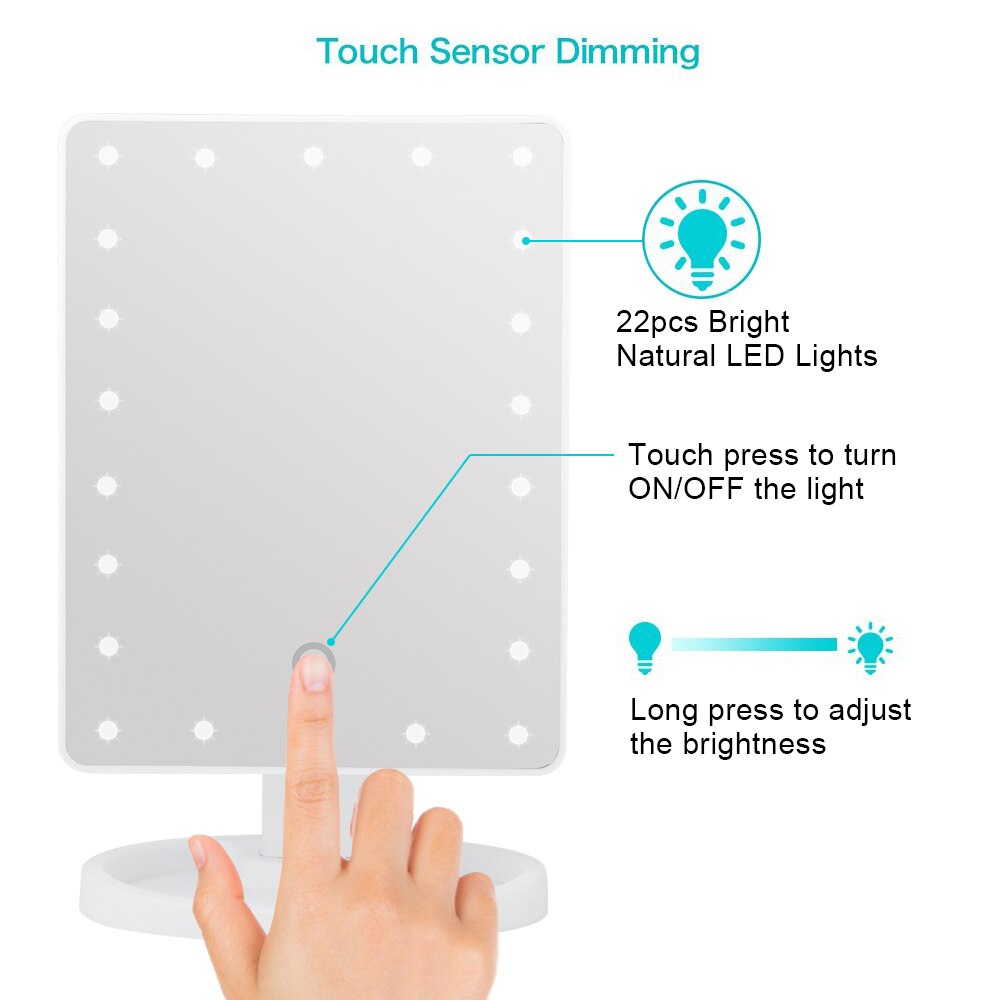 Kaptafelspiegel met verlichting, 16/22 led-helder touchscreen, flexibele cosmetische spiegel met vergrootglas , 10x 1x kaptafelspiegels