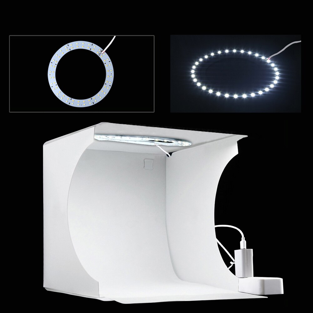Mini 20cm LED Ring Light Room Foldable Portable Photo Studio Shooting Box Photography Light Softbox Kit with 6 Color Backdrops