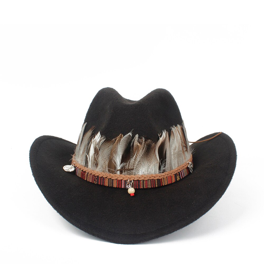 Sombrero de vaquero occidental de lana para niño y niña, Sombrero de cuero con agujeros, Outblack, Sombrero de Jazz para Hombre