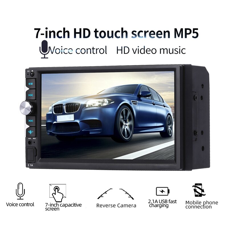 -2 Din Auto Radio Android Auto Mp5 Video Player Bluetooth Handsfree Usb 7 Inch Druk Screen Stereo Audio met Voor Carplay