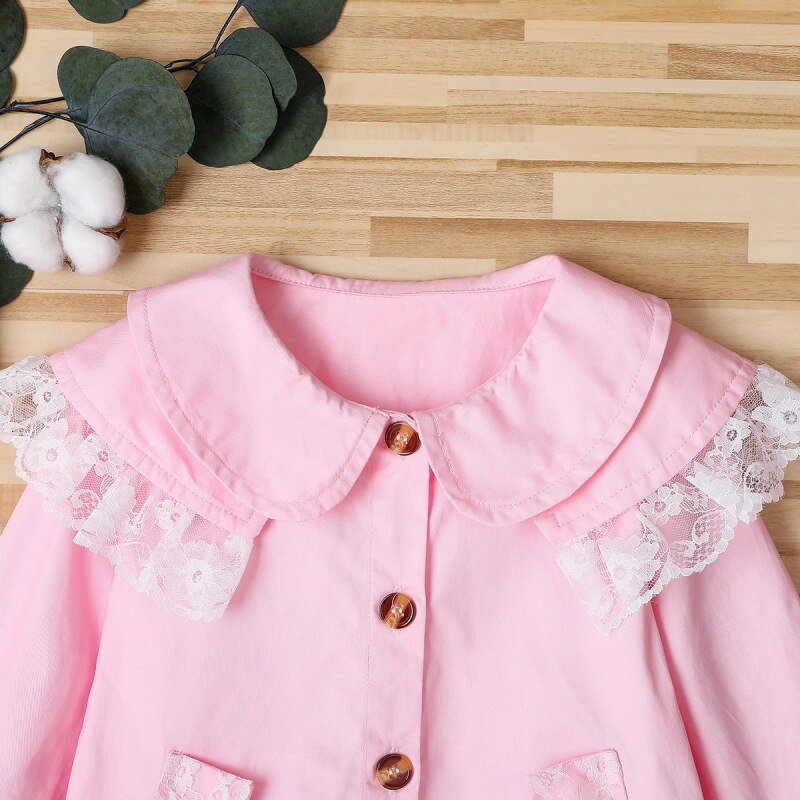 Primavera autunno neonata cappotto principessa pizzo increspato bambola colletto giacca neonato bambino abbigliamento per bambini manica lunga bottone Outwear