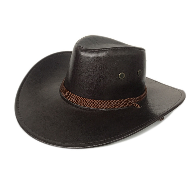 Sombrero de vaquero de cuero PU para hombre y mujer, gorras de Color liso de ala ancha para caballero, Casual, de viaje, Fancy Party, sombreros de vaquera para hombre y mujer