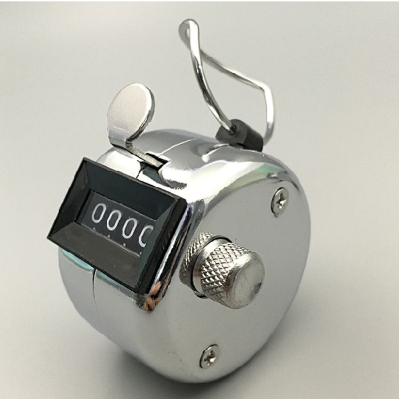 Hand Tally Counter Stainless Steel 4 Digit Mechanical Clicker with Finger Ring G88B