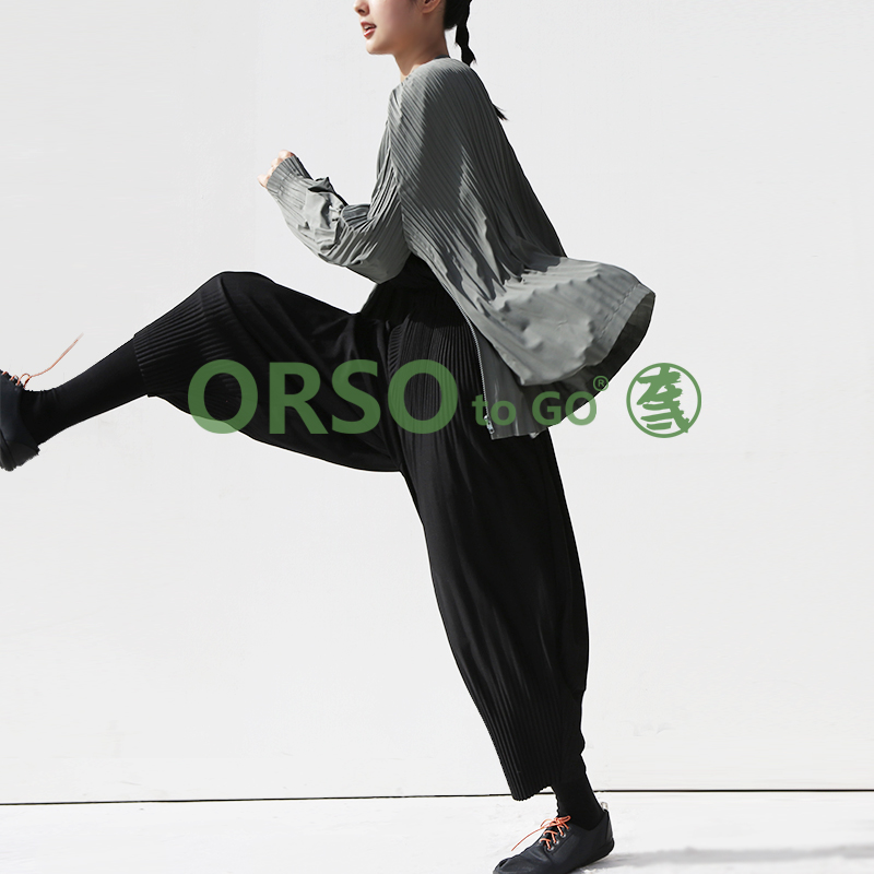 Miyake geplooide damesjas herfst casual ronde hals rits effen top esthetische kleding