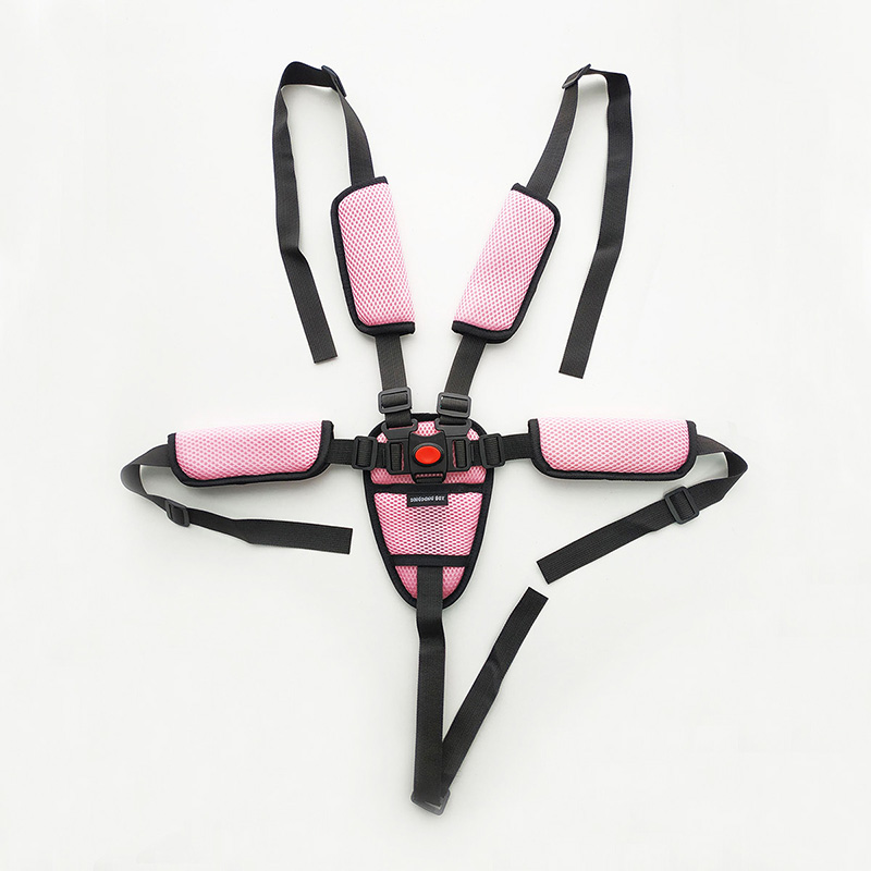 5-punts babyharnas universeel voor de meeste baby buggy kinderstoel veiligheidsgordel met kruis schouder taille pad babyaccessoires: Roze