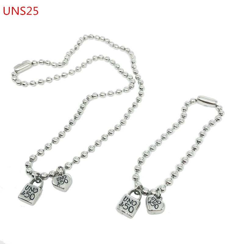 femmes hommes couleur argent or acier inoxydable serrure ronde clé Uno 50 boule perle Bracelet collier ensembles de bijoux