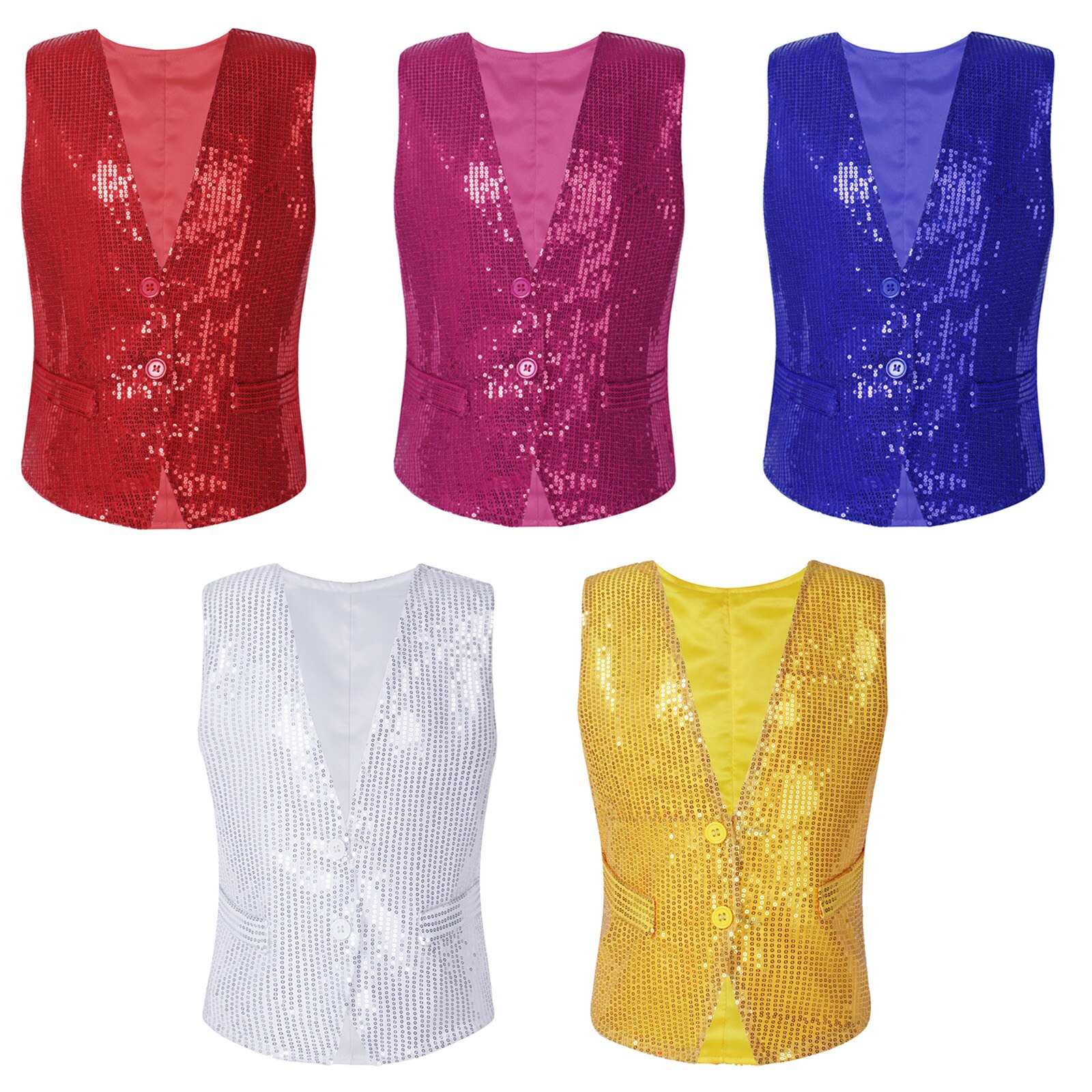 Gilet sans manches à paillettes pour filles et garçons, tenue de soirée, de bal, de Jazz et de danse