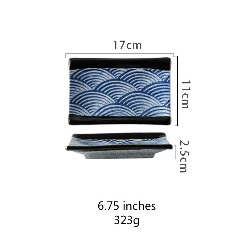 4 Style Wave Plates Retro Ceramic Tableware Sushi Dish Sea Wave Cuisine Steak Barbecue Platter Fish-shaped Star Anise: 6.75inches