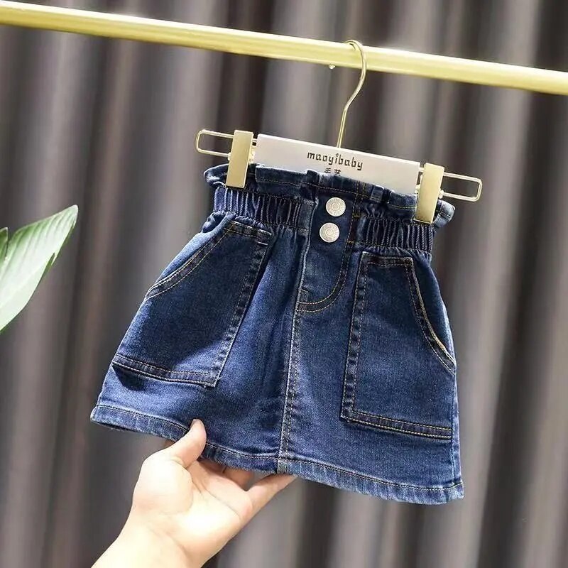 Sommer Mädchen Baby Röcke kinder Frühjahr Koreanische Röcke Teen Mädchen Tunika Denim Röcke Kinder Shorts 2-13Y: Blau / 90CM