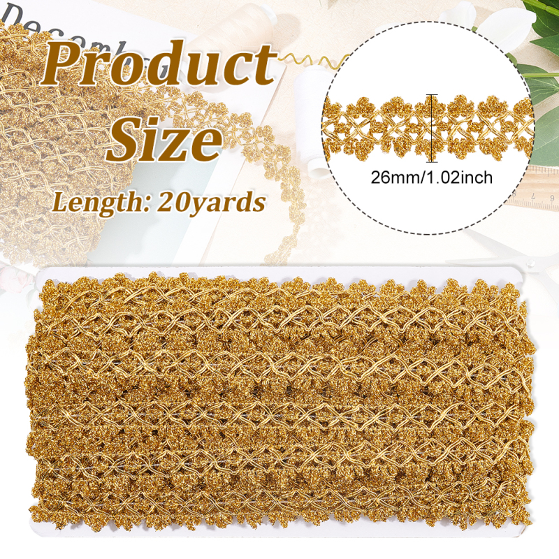 Adornos de encaje de cinta de poliéster trenzada dorada para cortina, manualidades de costura, decoración del hogar, 7/8 "(W) x 12,5 yardas: Púrpura claro