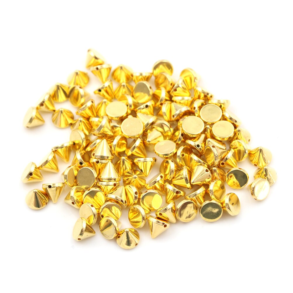 100 Pcs/lot Plastic Sew On Wedding Garment Round Spike Rivet For DIY Crafts Bags Clothes Gold Silver: Gold