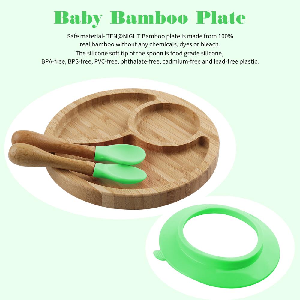 Baby Feeding BowlBaby Dinner fixed Plate Wooden Snack Plate Cutlery Child Feeding Tableware Children Dishes Rice Feeding: Green