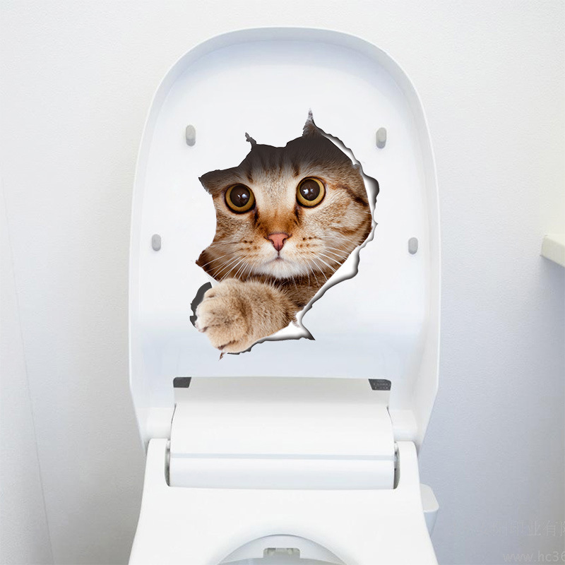 Katte 3d væg klistermærker toilet klistermærker hul visning levende hunde badeværelse til boligindretning dyr vinyl klistermærker kunst klistermærke plakat