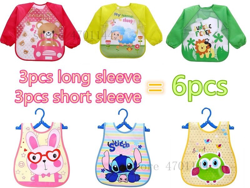 6 teile/satz Nette Baby Wasserdicht Langarm Schürze freundlicher Fütterung Kittel Lätzchen Spuck Kleidung Weiche essen Kleinkind EVA Lätzchen Spuck tücher