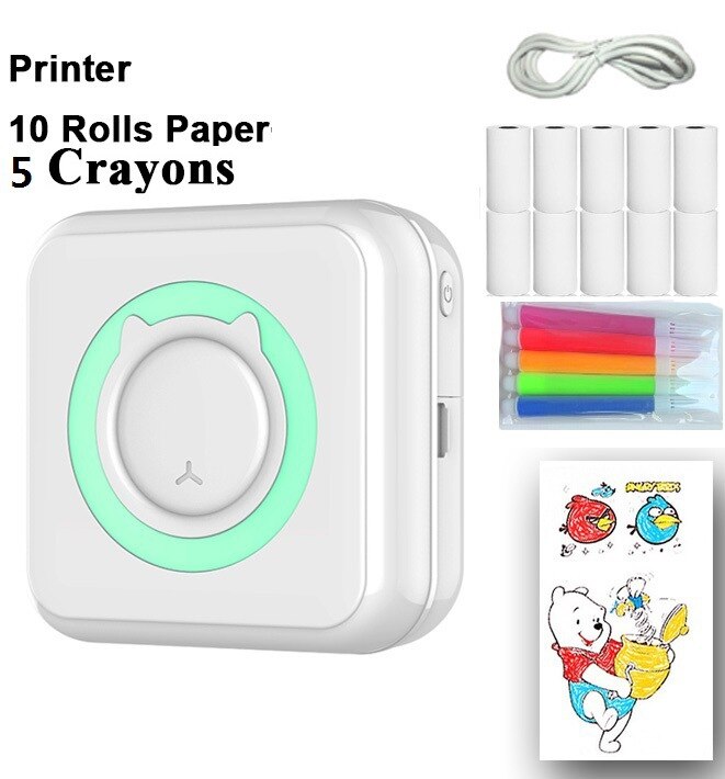 Pocket Thermal Printer Portable Mini Wirelessly BT Connect 200dpi Photo Label Memo Wrong Question Printing with: G 10xSticky Paper