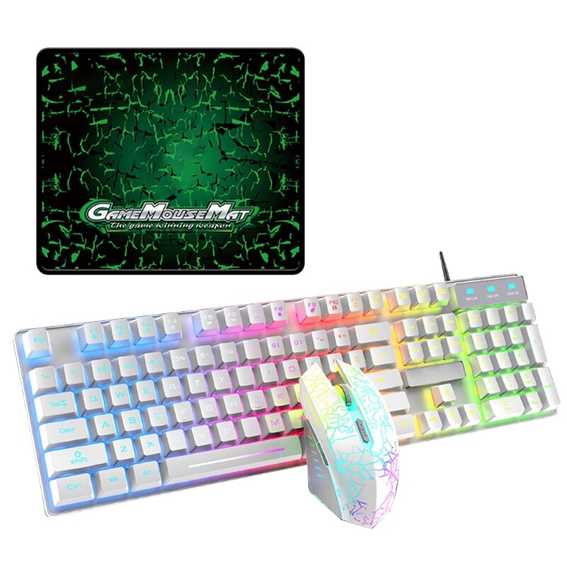 T6RGB Luminous Wired Gaming Keyboard and Mouse Set with Large Mouse Pad USB Colorful Backlit Mechanical Feel Keyboard: 4