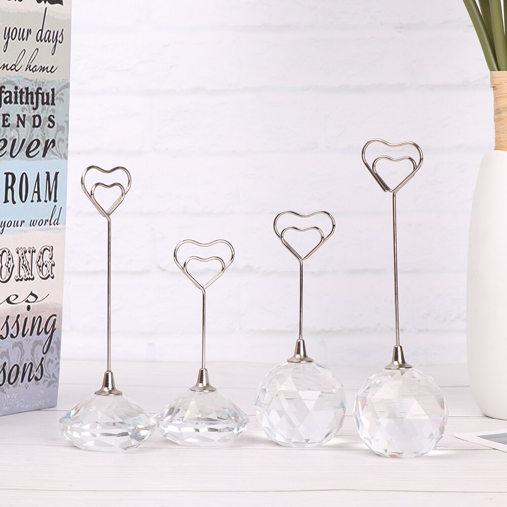 For Wedding Party Supplie Romantic Heart Shape Photo Clip Table Number Stand Desktop Decor Clear Crystal Diamond Place Card Hold