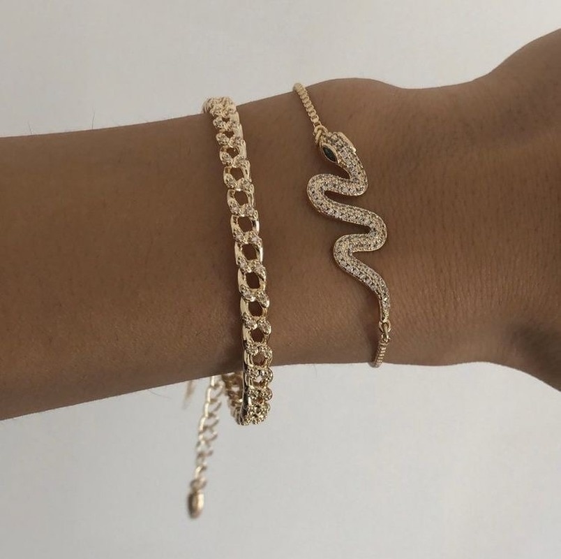 punk indiano grosso catena serpente braccialetto impostato di braccialetti per le donne colore oro serpente cristallo multistrato braccialetti con ciondoli gioielli Boho