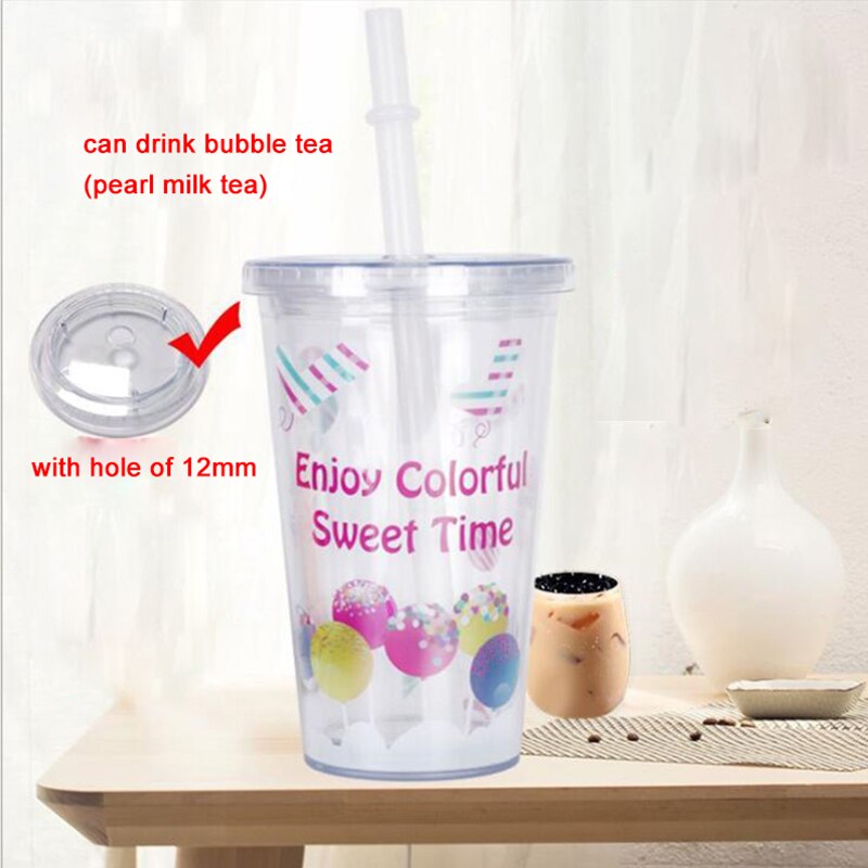 Vaso de té de burbujas portátil, vaso con paja, vaso de plástico reutilizable para té de burbujas, Boba, 500ml
