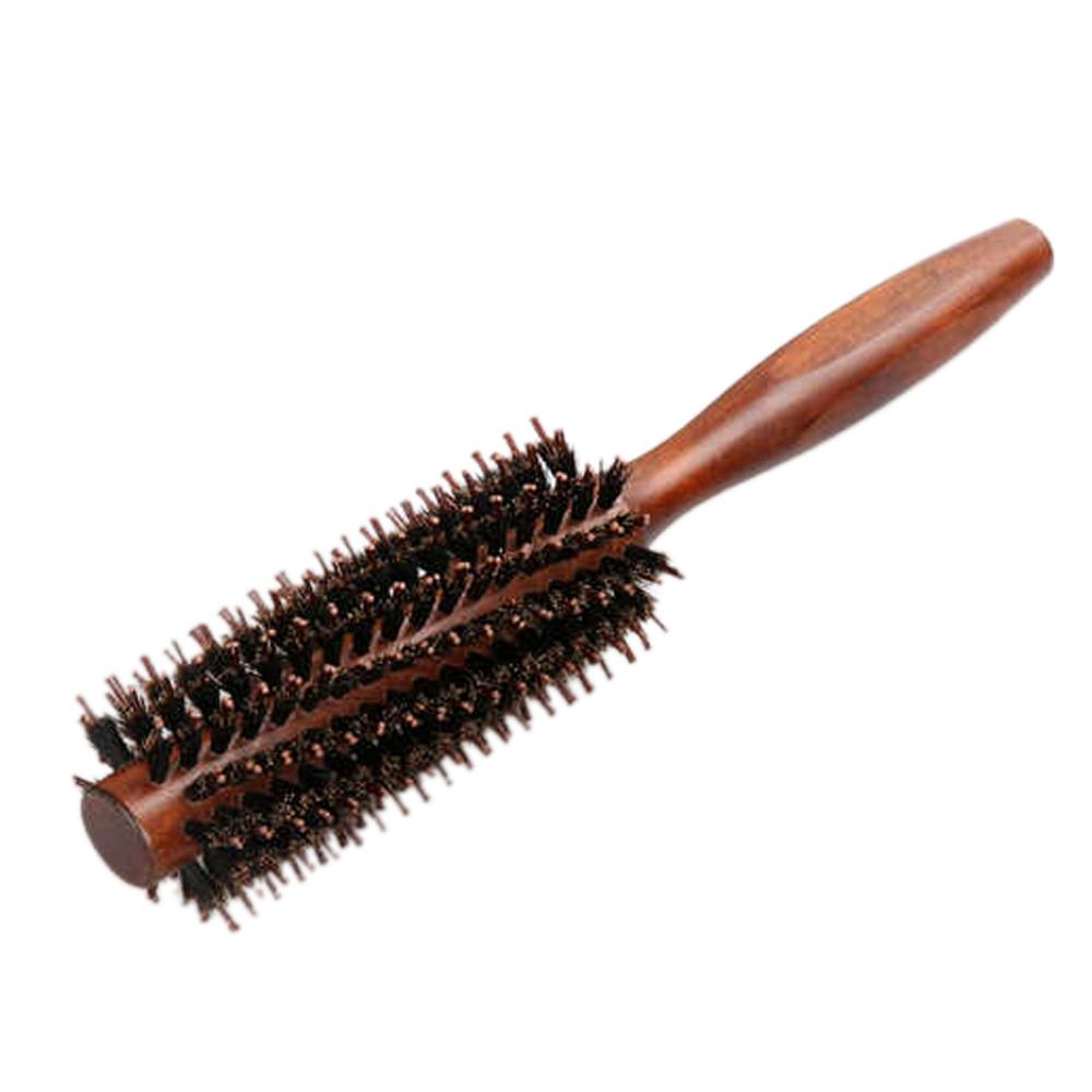 6 Types Straight Twill Hair Comb Natural Boar Bristle Rolling Brush Round Barrel Blowing Curling DIY Hairdressing Styling Tool: Gray