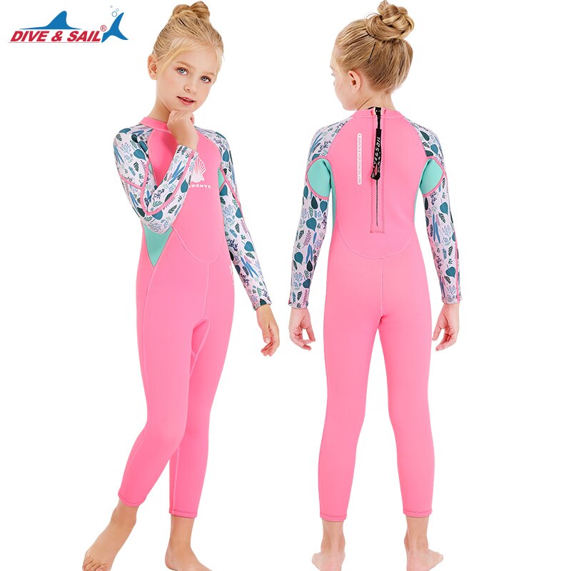 Traje de neopreno de una pieza para niños y niñas, neopreno de manga larga de 2,5mm, neopreno de cuerpo entero para nadar y bucear: M150556K-A / S