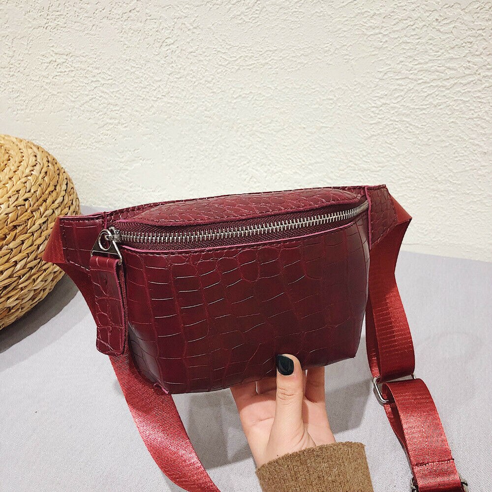 Women Travel Waist Fanny Crossbody Pack Belt Pouch Hip Bum Bag Purse Handbag Solid Women Bag: Wine Red