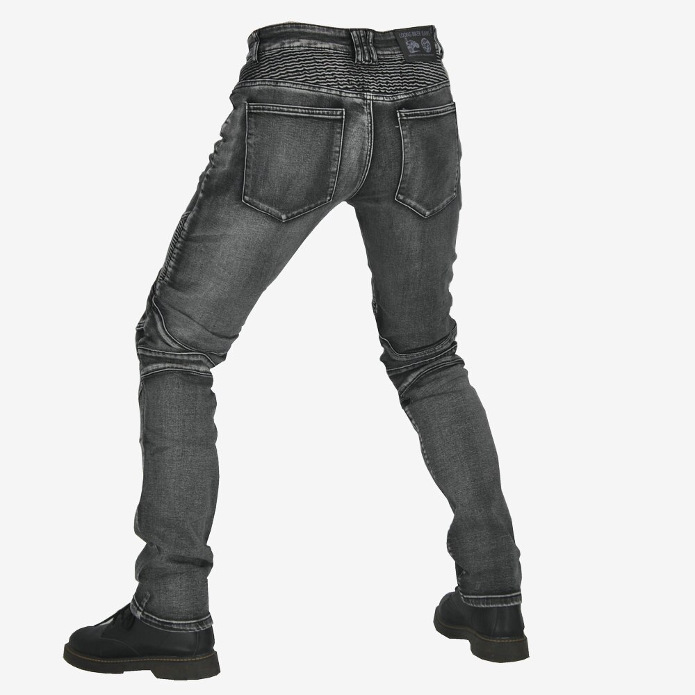 Retro casual motorcycle jeans men's outdoor motorcycle stretch anti-fall riding belt 4 Pads gray pants