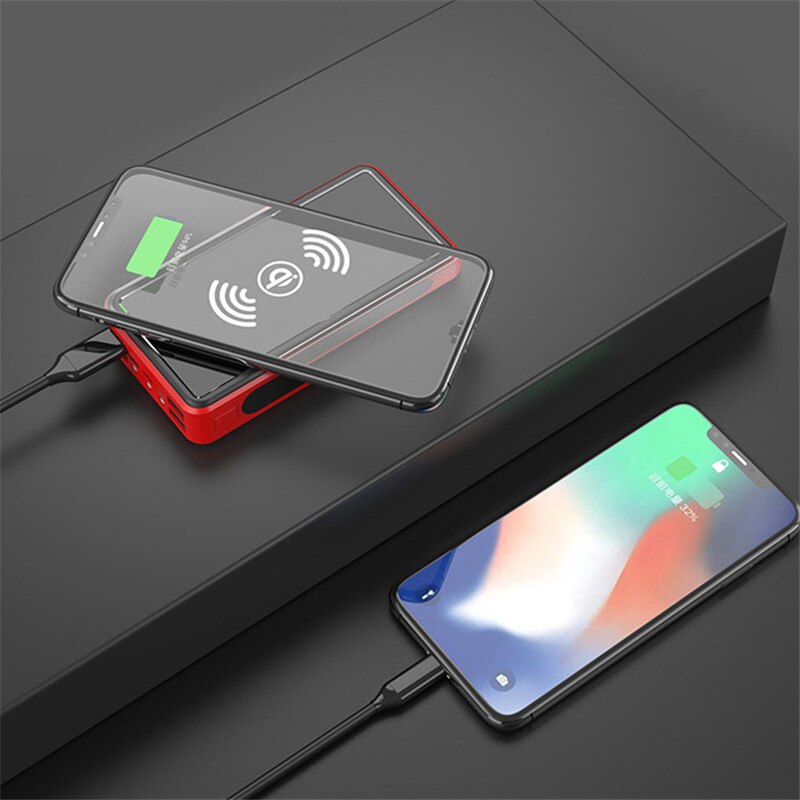 80000Mah Solar Power Bank Draadloos Opladen Grote Capaciteit Waterdichte Externe Batterij Outdoor Camping Licht Telefoon Oplader