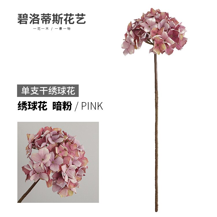Vardagsrum skrivbordsmodell hortensia bukett dekoration bröllop dekorativ inomhus konstgjord blomma enda flaska torr hortensia: Mörkt pulver
