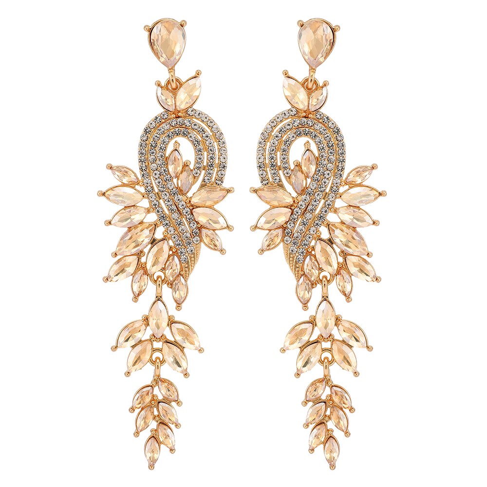 Ztech-Pendientes geométricos grandes y largos para mujer, joyería de lujo de cristal, para , boda, Bisutería: Champagne