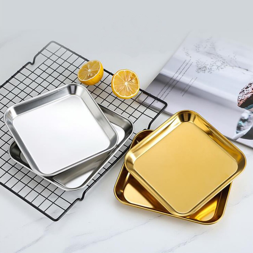 1Pcs 304 Stainless Steel Snack Cold Plate Kindergarten Snack Plate Barbecue Plate Nordic Flat Base Fruit Plate