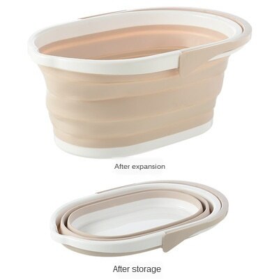 Folding Plastic Mop Bucket Camping Wash Bucket With Handle Floor Mop Cleaning Fishing Car Wash Bucket Household Tool WF106: beige