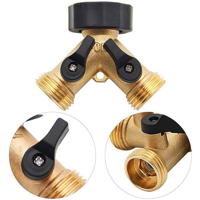 2 Pack Hose Splitter 2 Way, Duty Brass Connector Tap Splitter, Y Connector Brass Garden Hose Adapter with 2 Valves