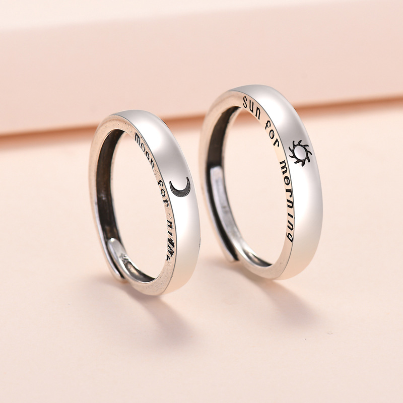 Sol måne matchende par venskab elsker åbne justerbare ringe sæt kvinder mænd minimalistisk forlovelsesringe lovers kit