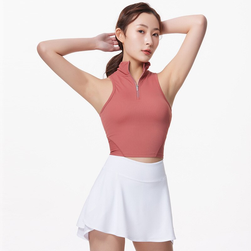 Antibom half zipper small high collar slim sleeveless yoga shirt women's atmungsaktiv quick-drying sports fitness crop #39: Zhuanhong / M