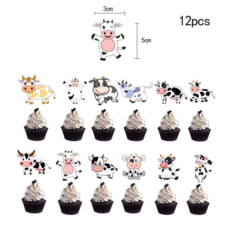 Cow Happy Birthday Cake Decoration Cow Cake Topper for Farm Cow Birthday Party Decoration Supplies: Olive