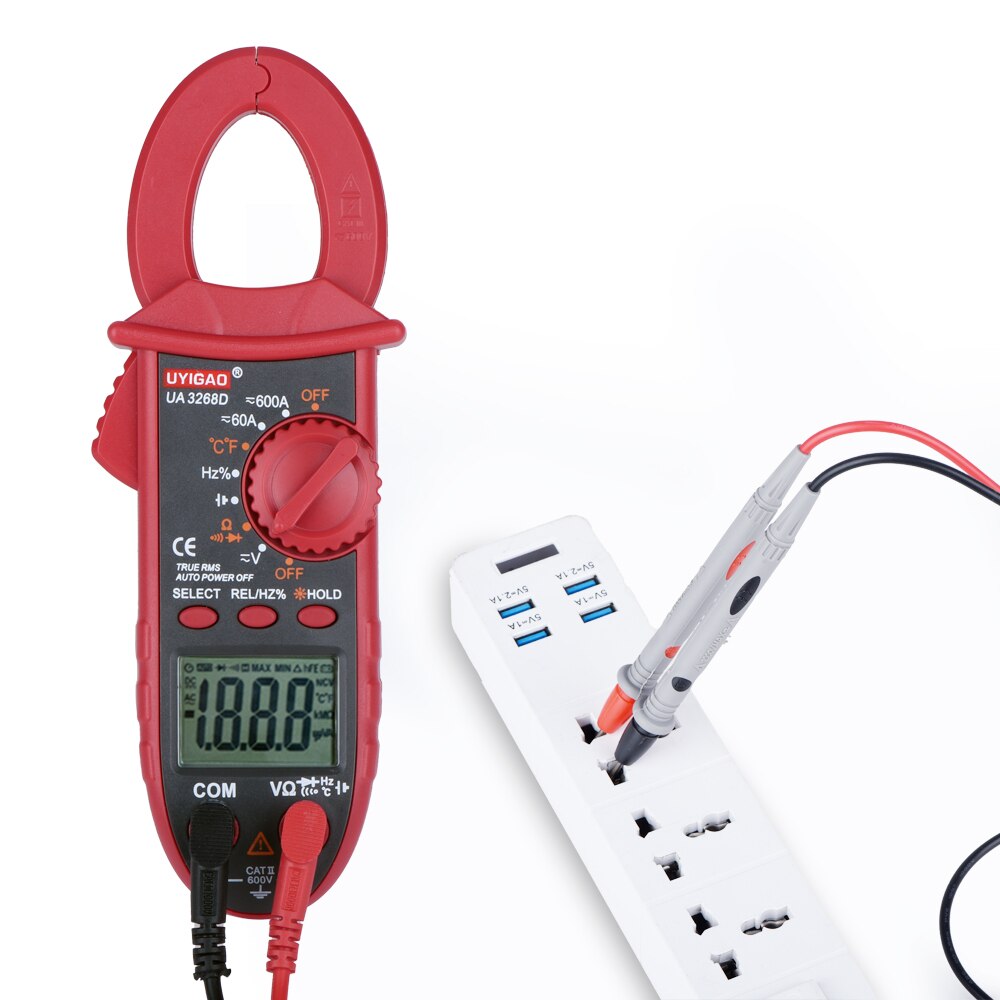 QHTITEC Multimetro Digital T-RMS Portable Clamp Meter Ammeter Volt Temp Capacitor Tester Repair Tool With Needle Tip Test Leads