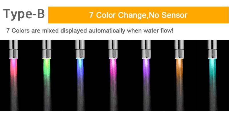 Led Temperature Sensitive 3-color Light-up Faucet Kitchen Bathroom Glow Water Saving Faucet Aerator Tap Nozzle Shower Bathroom: Type-B